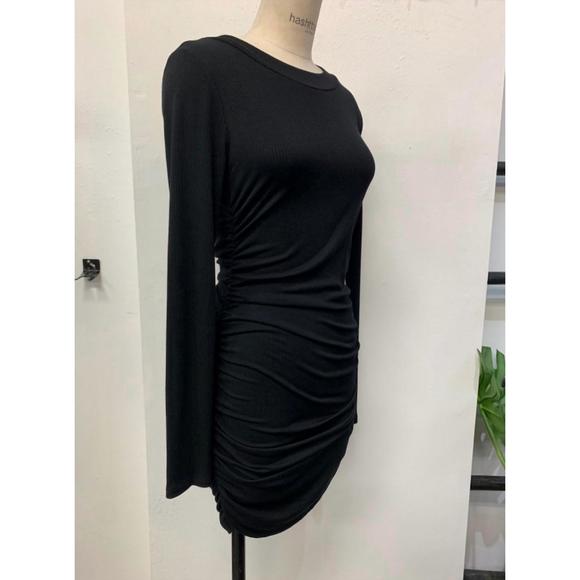 NEW HASHTTAG side scrunch ribbed long sleeve dress in black - Picture 1 of 1